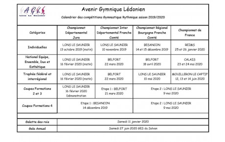 Calendrier des Compétitions 